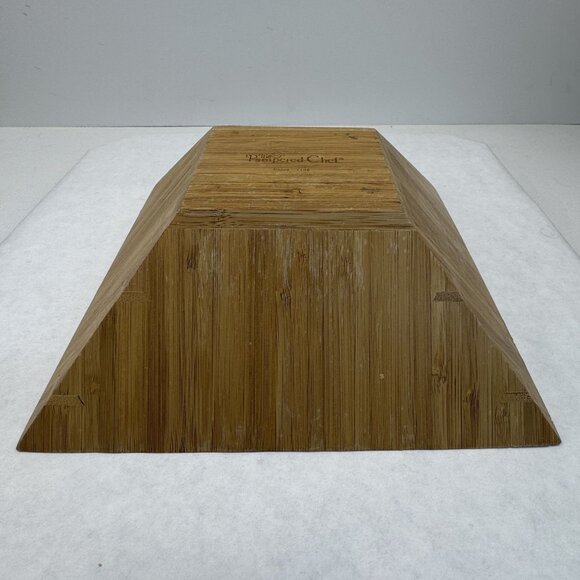 Vintage The Pampered Chef 1108 Bamboo Square Bowl 9-1/4" Tapered Wood Salad - Picture 4 of 12